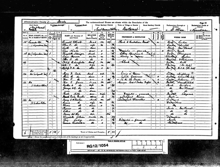 Census 1891 Emma Richardson in Lyonsdown Barnet