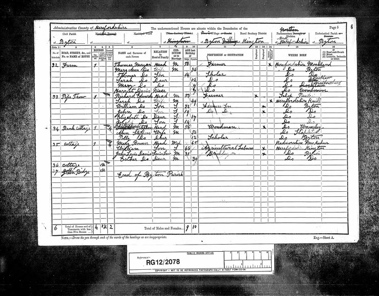 Census 1891 Thomas Morgan in Byton