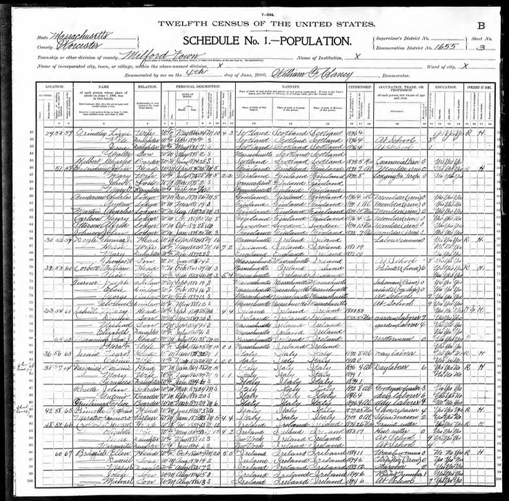 Census 1900 Ellen Brassell nee Glynn and Daniel in Milford