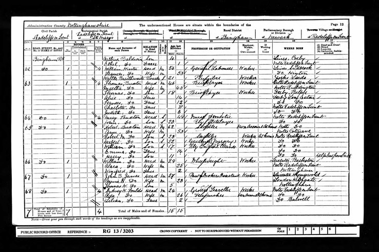 CENSUS 1901 Annie Bell (now Annie James) born Highgate living in Radcliffe