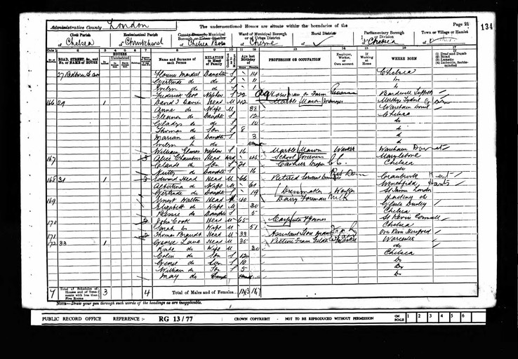 Census 1901 Ernest Walton with second wife at Chelsea