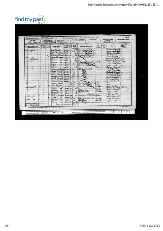 Census 1901 James Skeggs (born 1855), Naomi and 2 children Living in Barnet