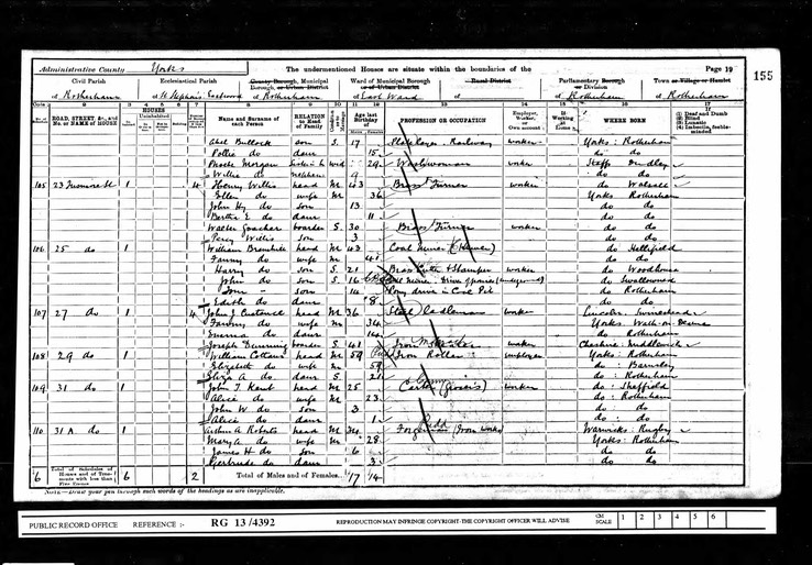 Census 1901 Phoebe Morgan with son Willie Morgan in Yorkshire after husband William has died