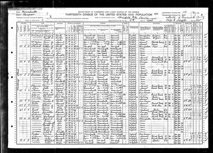 Census 1910 Mary A Glynn at 75 Mulberry St Springfield Massachusetts