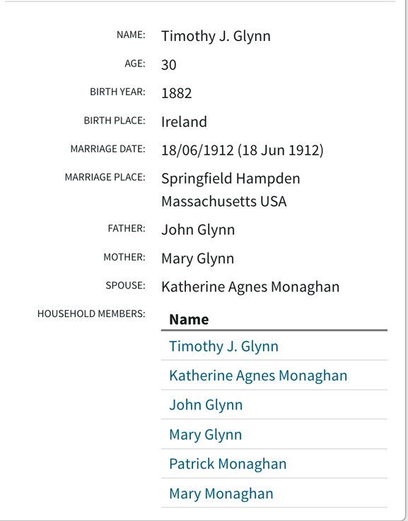 Census 1910 Timothy J Glynn