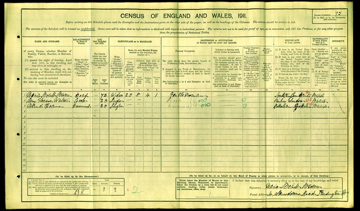 Census 1911 Amy Walton sister of Albert Edward Walton