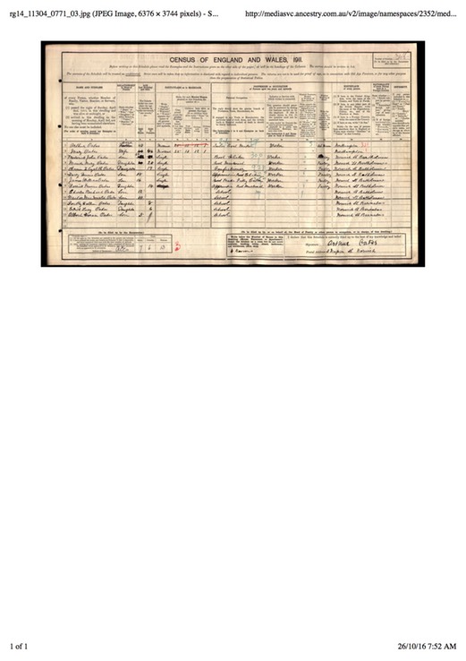 Census 1911 Oates Family (Maud is Thomas Bell's partner)