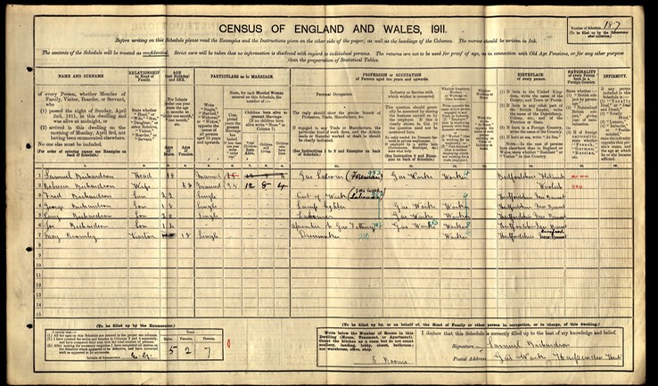 Census 1911 Samuel Richardson in Harpenden father of Emma Richardson