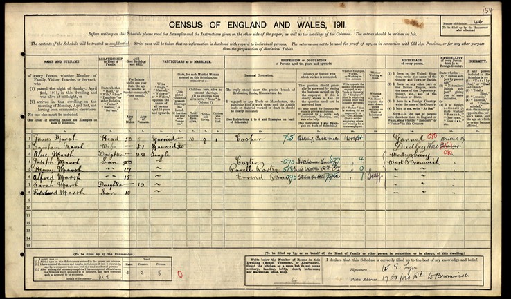 Census 1911 Sarah Ann Marsh nee Robinson