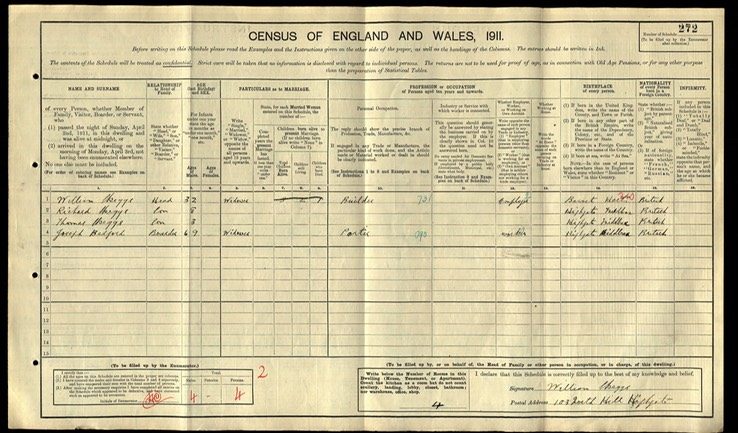 Census 1911 William Skeggs North Hill Rd Highgate brother of Charles Skeggs