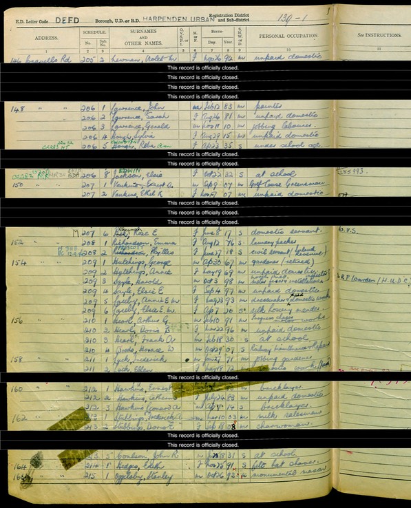 Census 1939 Emma Richardson at 152 Cravells Rd Harpenden