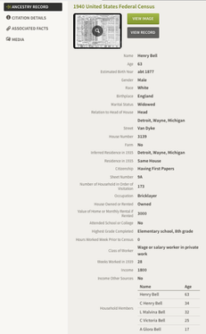Census 1940 USA Henry Bell with children Malvina and Gloria