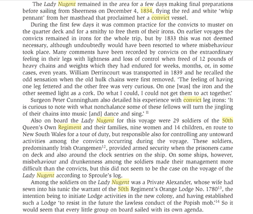Convict John Morgan 1835 notes on 50th Regiment Guards of Lady Nugent and mostly Irish