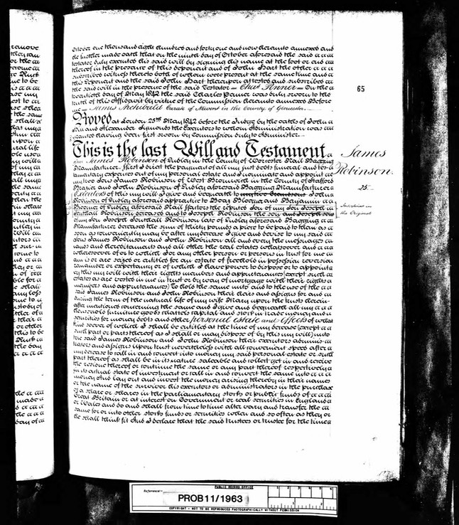 Death 1841 James Robinson Will page 1 father of William Colbourn Robinson born 1790 in Dudley