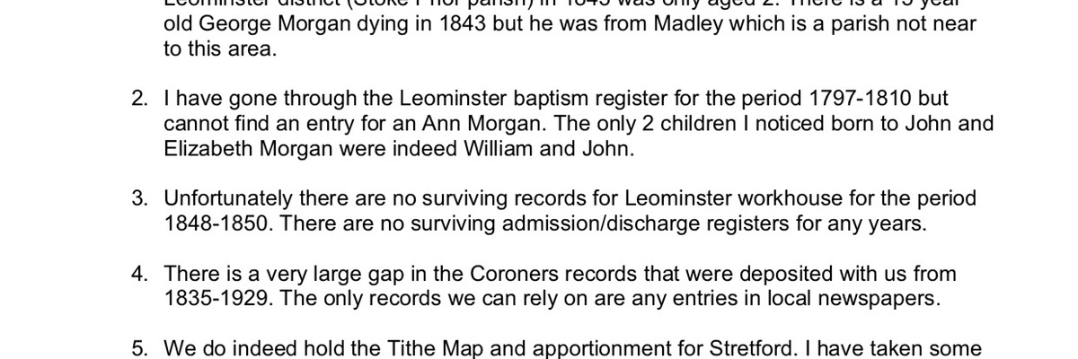 Death 1843 George Morgan in Madley not Leominster