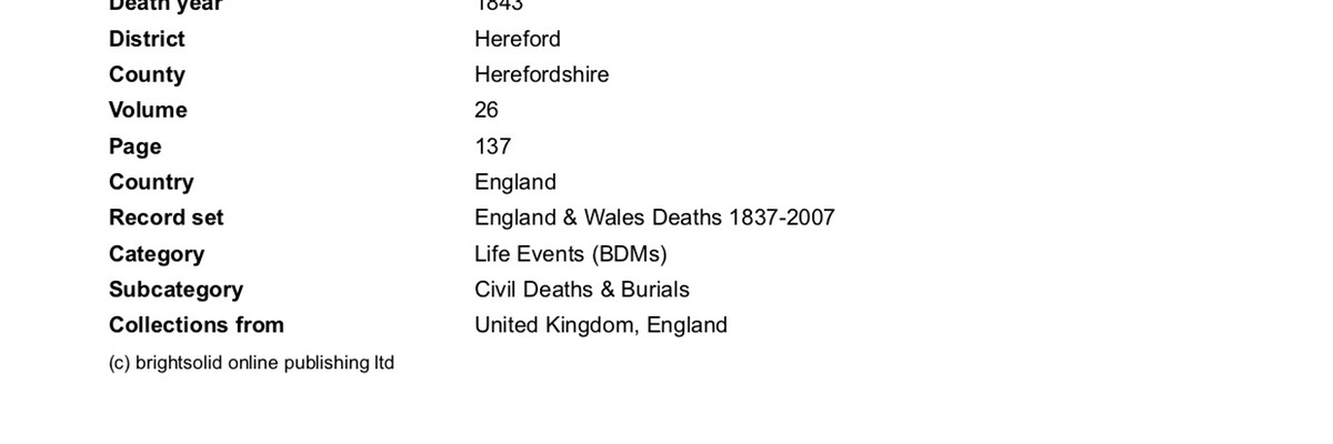 Death 1843 George Morgan 4th QTR Hereford