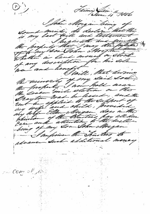 Death 1856 Hand written Will John Morgan page 1