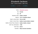 Death 1867 Elizabeth Jackson wife of ?? in Dublim