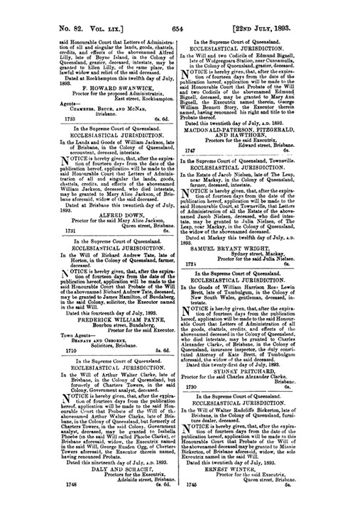 Death 1893 William Jackson and Notice of Intestacy to Mary Alice Jackson