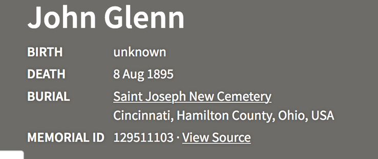 Death 1895 John Glenn Cincinnati Hamilton Ohio