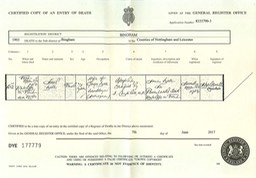 Death 1903 Sarah Bell certificate wife of our George Bell Bricklayer