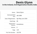 Death 1934 Denis Glynn born 1868