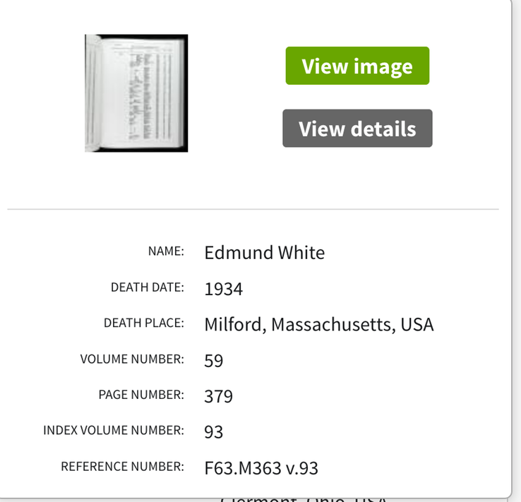 Death 1934 Edmund White husband of Delia Glynn in Milform Massachusetts