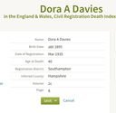 Death 1935 Dora A Davies (wife of Ralph Bell)