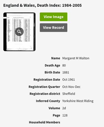 Death 1961 Margaret M Walton possible 2nd wife of Albert Walton