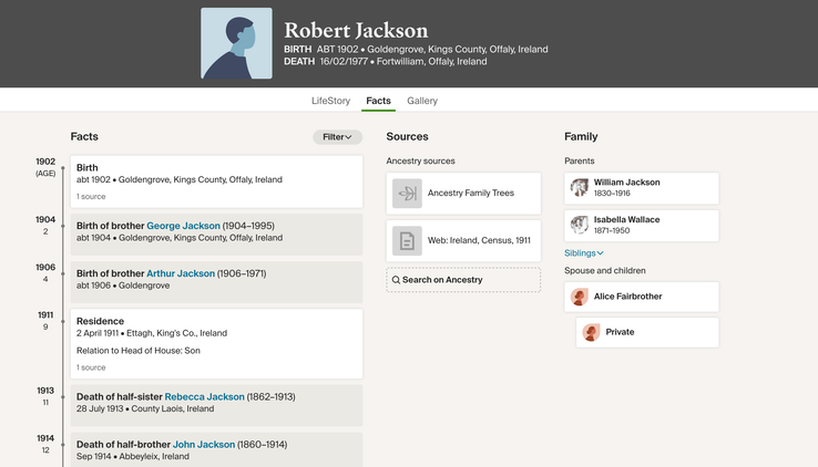 Death 1977  Robert Jackson notes wife is Alice Fairbrother