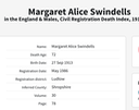 Death 1986 Margaret Alice Swindells nee Margaret A Morgan