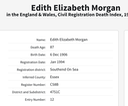 Death 1994 Edith Elizabeth Morgan wife of Allen Morgan in Essex