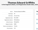 Death 2004 Thomas Edward Griffiths husband of Annie Martha Lello