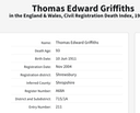 Death 2004 Thomas Edward Griffiths husband of Annie M Lello