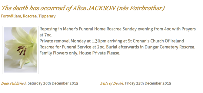 Death 2015 Alice Jackson of Fort William