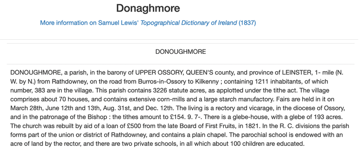 Donaghmore 1837 Description from Lewis