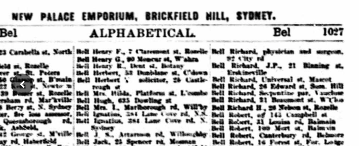 Electoral Roll 1915 Robert Bell at 14 Forest Lodge, camperdown