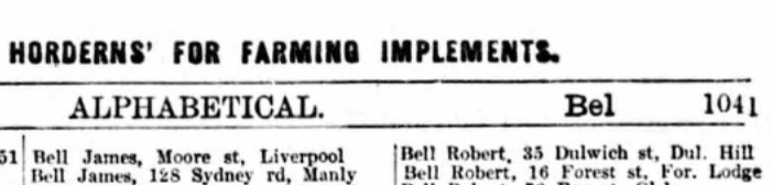 Electoral Roll 1916 Robert Bell 16 Forest St Forest Lodge