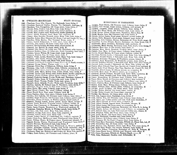 Electoral Roll 1949 Jessie Chappell (nee Bell) and sons Frederick George and Henry Thomas at Powderworks Rd Narrrabeen