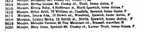 Electoral Roll 1958 Lesley Meta Morgan at 13 Smith St