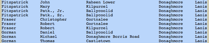 Griffith Valuation 1850 Robert Fraser,  Elizas father  in Donaghmoremaybe