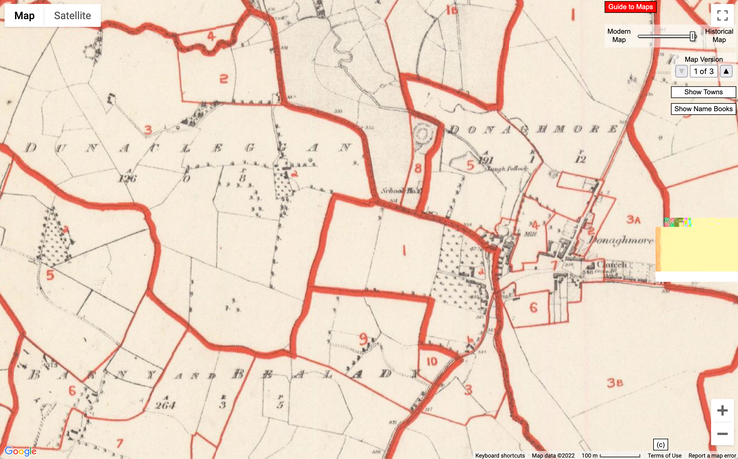 Griffiths Valuation 1850 Map Eliza Somers at location 9