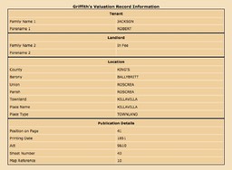 Griffiths Valuation 1851 Robert Jackson in Roscrae possibility