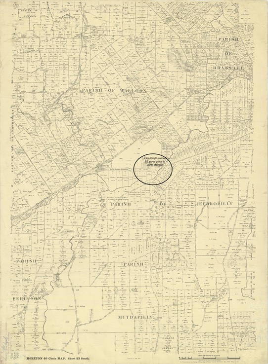 Land 1852 John Morgan 1852 and map of 52 acres at 7 mile creek 