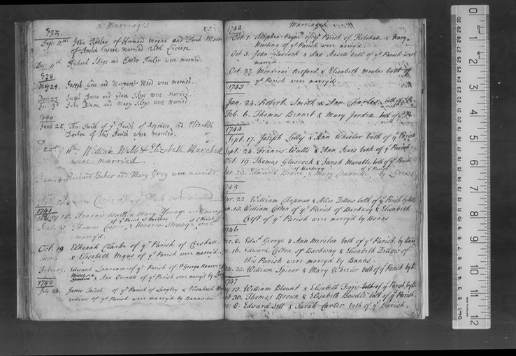 Marriage 1738 Grace Skeggs and Joseph Barns ORIGINAl in Anstey