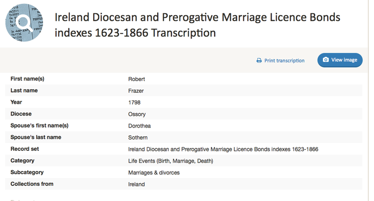 Marriage 1798 Robert Frazer and Dorothea Sothern 1798 Transcription