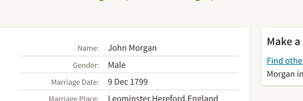 Marriage 1799 John Morgan to Elizabeth Atch in Leominster