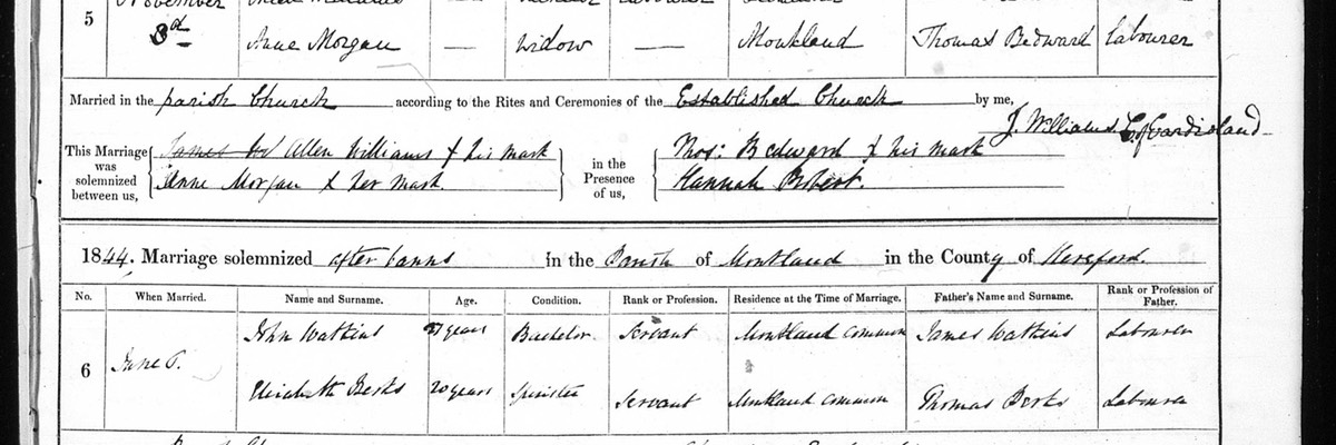 Marriage 1842 Allen Williams to Ann Bedward nee Morgan