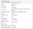 Marriage 1844 William Robinson to Louisa Beankey in Wolverhampton