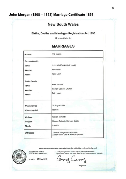 Marriage 1853 John Morgan and Ellen Glynn 25th Aug 1853 Fairy Lawn copy